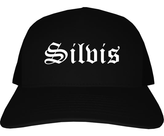 Silvis Illinois IL Old English Mens Trucker Hat Cap Black