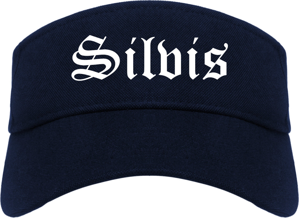 Silvis Illinois IL Old English Mens Visor Cap Hat Navy Blue