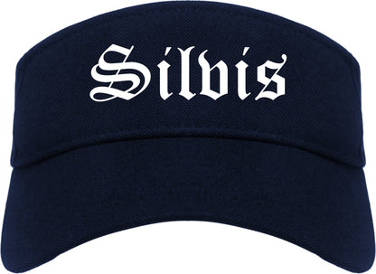 Silvis Illinois IL Old English Mens Visor Cap Hat Navy Blue