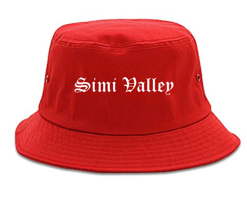 Simi Valley California CA Old English Mens Bucket Hat Red