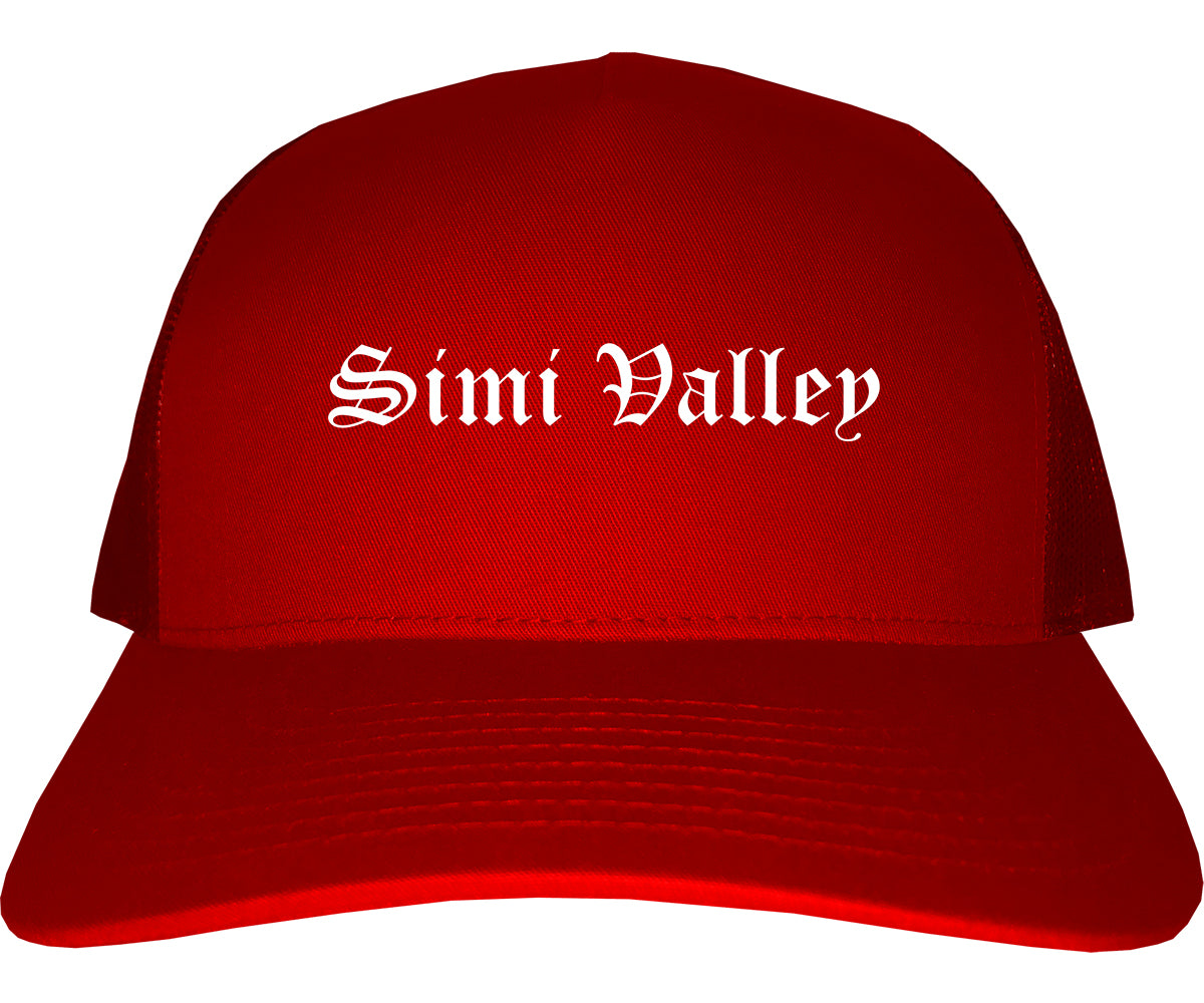 Simi Valley California CA Old English Mens Trucker Hat Cap Red