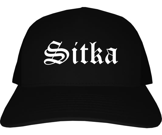 Sitka and Alaska AK Old English Mens Trucker Hat Cap Black