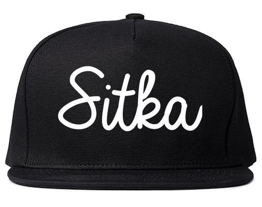 Sitka and Alaska AK Script Mens Snapback Hat Black