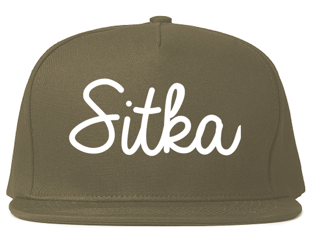 Sitka and Alaska AK Script Mens Snapback Hat Grey