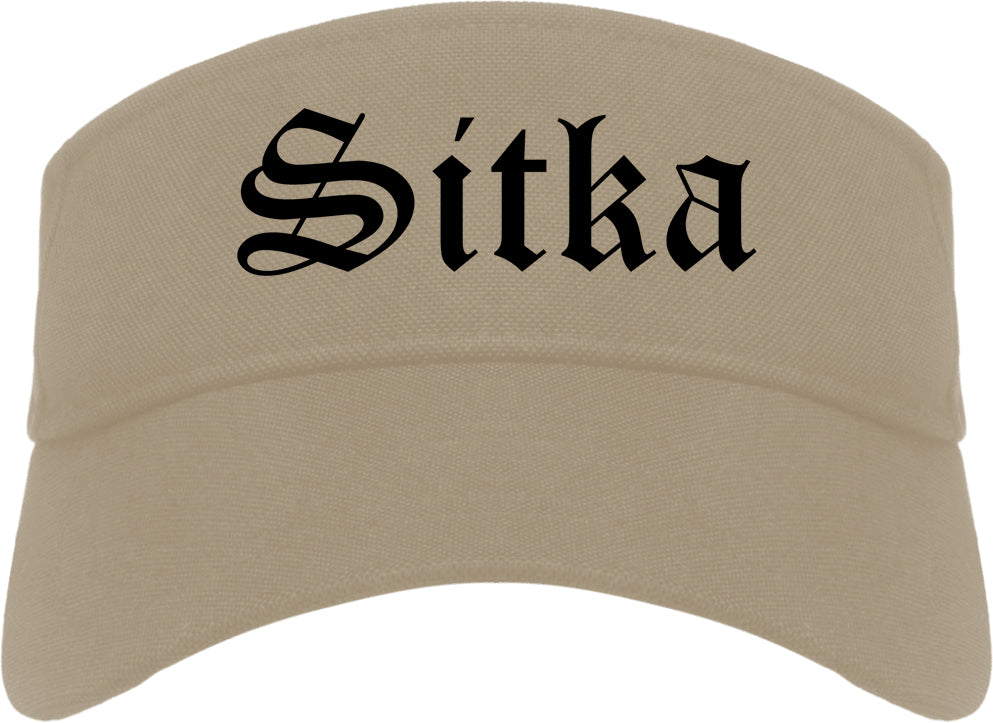 Sitka and Alaska AK Old English Mens Visor Cap Hat Khaki