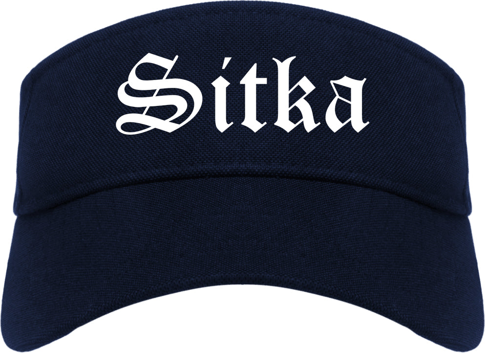 Sitka and Alaska AK Old English Mens Visor Cap Hat Navy Blue