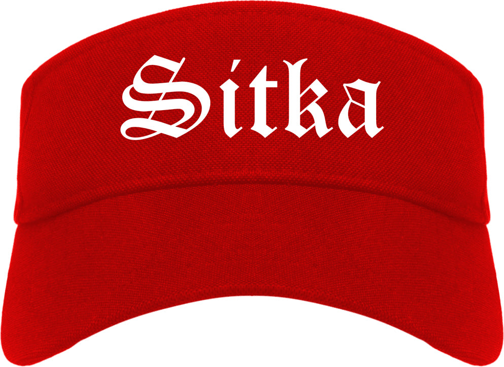 Sitka and Alaska AK Old English Mens Visor Cap Hat Red