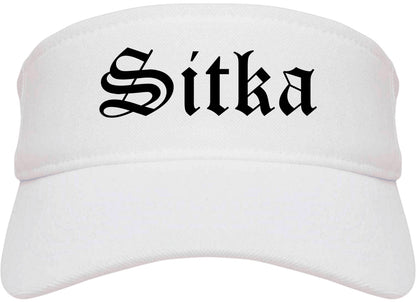 Sitka and Alaska AK Old English Mens Visor Cap Hat White