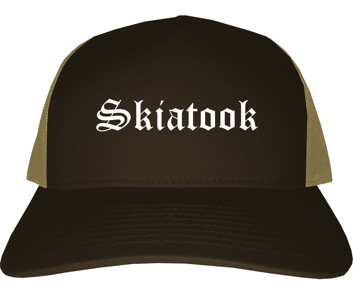 Skiatook Oklahoma OK Old English Mens Trucker Hat Cap Brown
