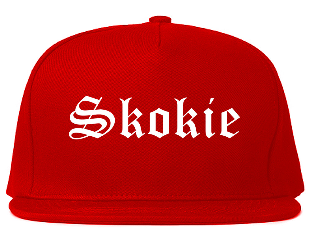 Skokie Illinois IL Old English Mens Snapback Hat Red