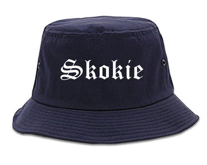 Skokie Illinois IL Old English Mens Bucket Hat Navy Blue