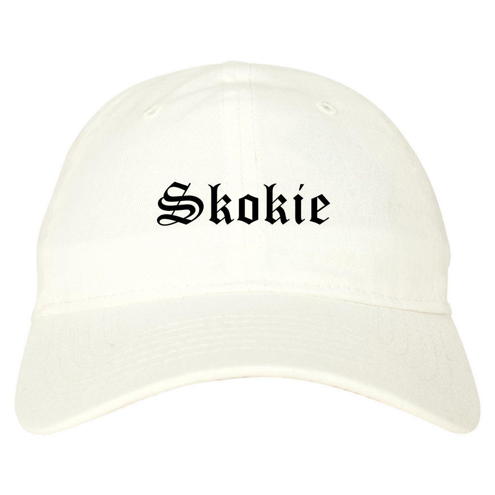 Skokie Illinois IL Old English Mens Dad Hat Baseball Cap White