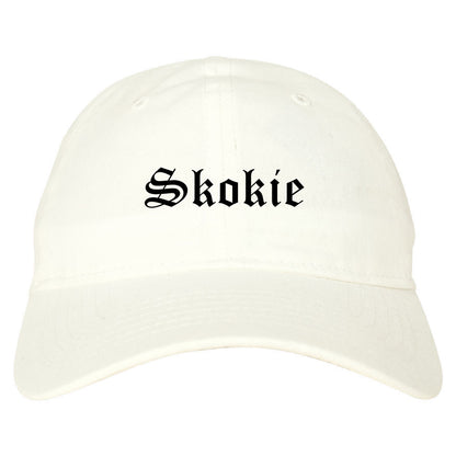 Skokie Illinois IL Old English Mens Dad Hat Baseball Cap White