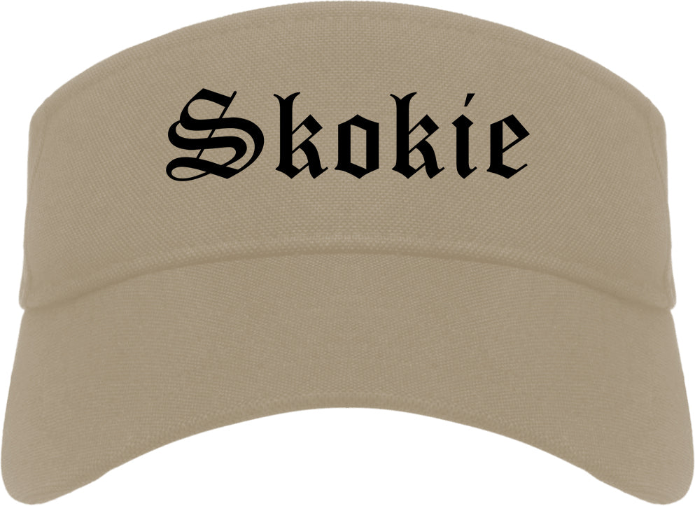 Skokie Illinois IL Old English Mens Visor Cap Hat Khaki