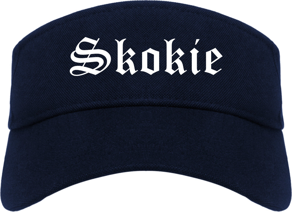 Skokie Illinois IL Old English Mens Visor Cap Hat Navy Blue