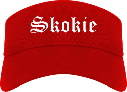Skokie Illinois IL Old English Mens Visor Cap Hat Red