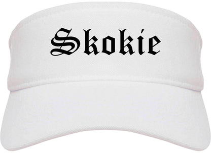 Skokie Illinois IL Old English Mens Visor Cap Hat White