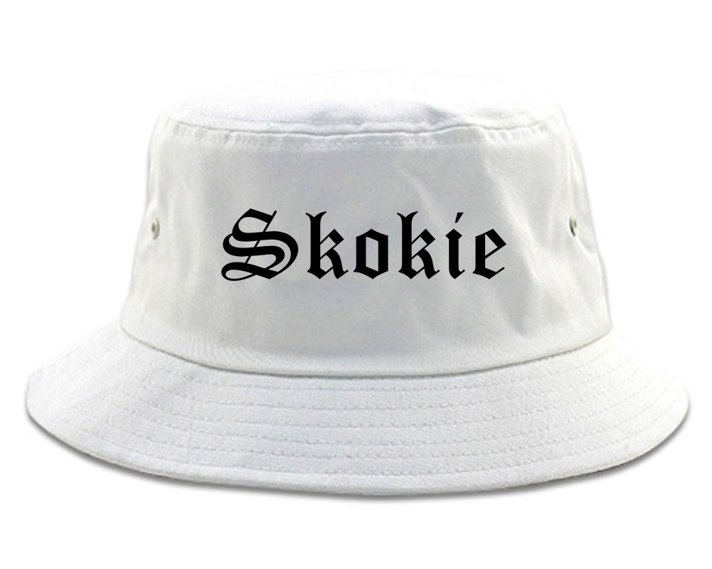 Skokie Illinois IL Old English Mens Bucket Hat White