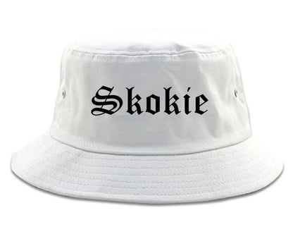 Skokie Illinois IL Old English Mens Bucket Hat White
