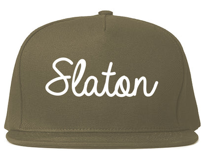 Slaton Texas TX Script Mens Snapback Hat Grey