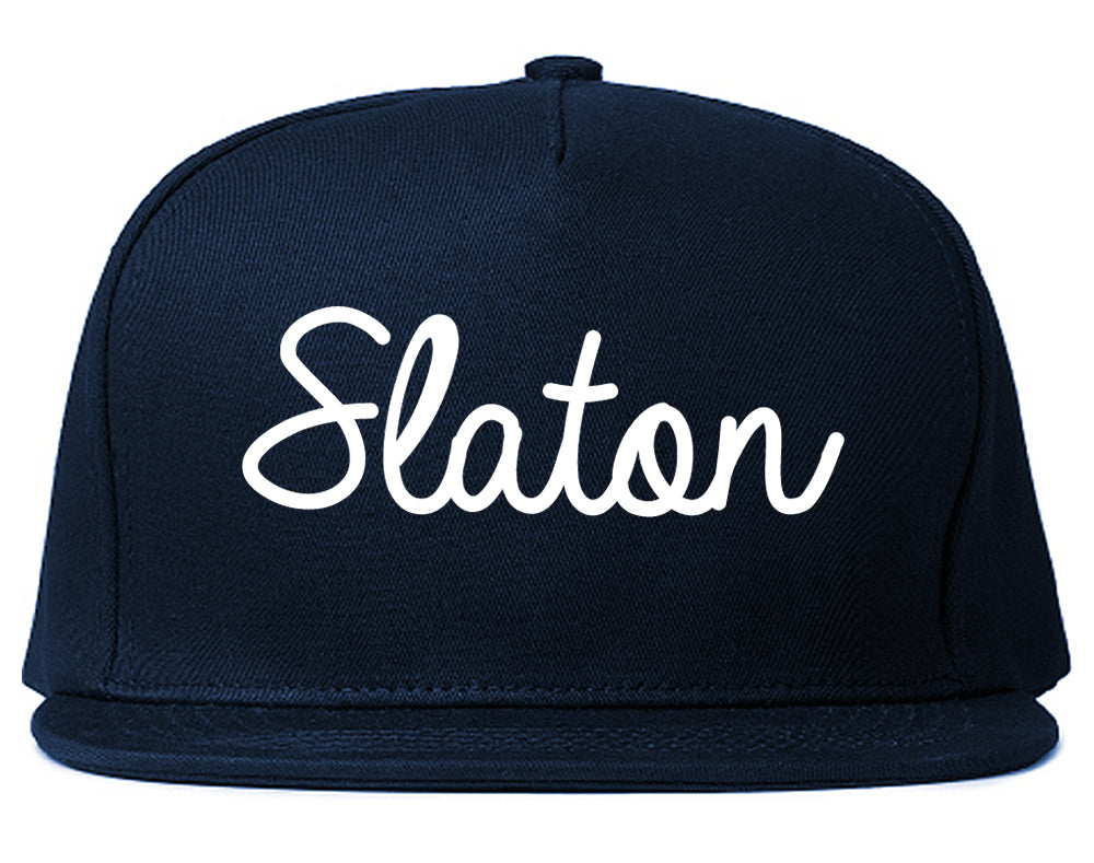 Slaton Texas TX Script Mens Snapback Hat Navy Blue