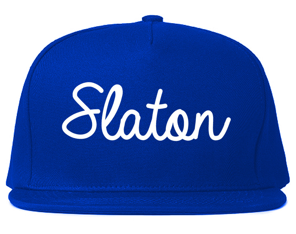 Slaton Texas TX Script Mens Snapback Hat Royal Blue