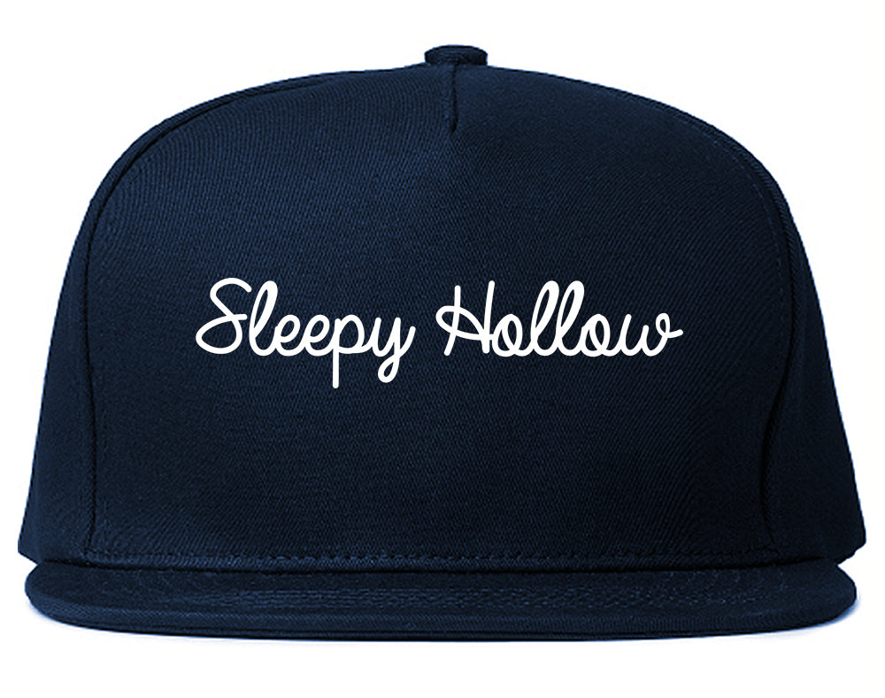 Sleepy Hollow New York NY Script Mens Snapback Hat Navy Blue