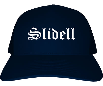 Slidell Louisiana LA Old English Mens Trucker Hat Cap Navy Blue