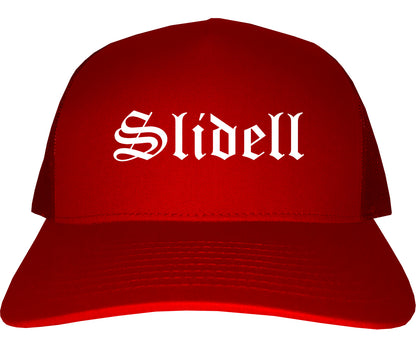 Slidell Louisiana LA Old English Mens Trucker Hat Cap Red