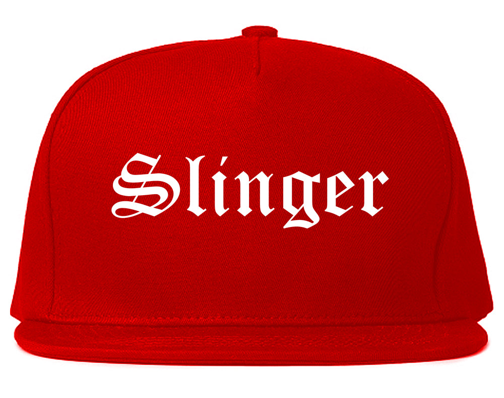 Slinger Wisconsin WI Old English Mens Snapback Hat Red