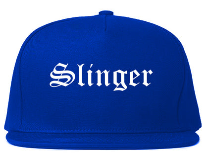 Slinger Wisconsin WI Old English Mens Snapback Hat Royal Blue