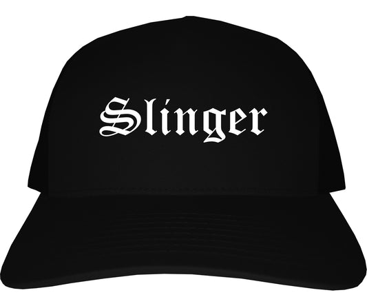 Slinger Wisconsin WI Old English Mens Trucker Hat Cap Black