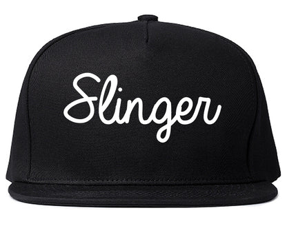 Slinger Wisconsin WI Script Mens Snapback Hat Black