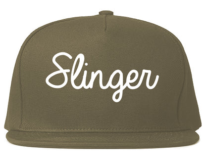 Slinger Wisconsin WI Script Mens Snapback Hat Grey