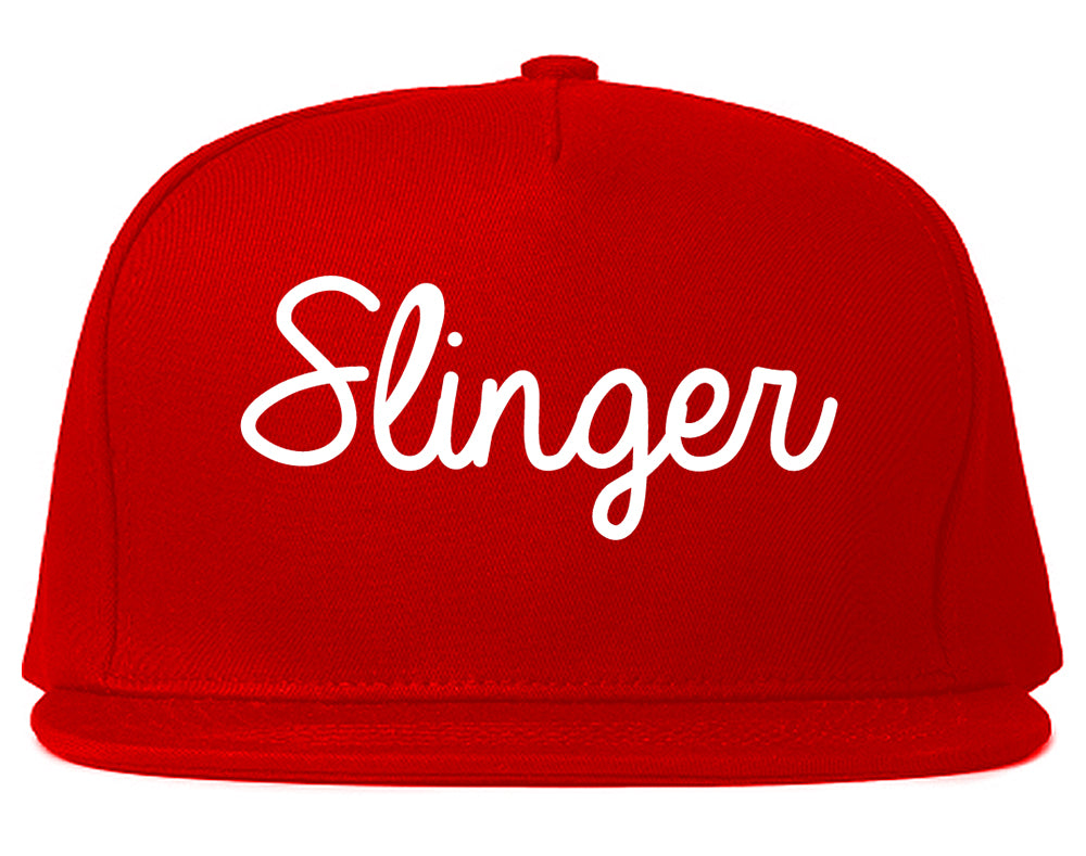 Slinger Wisconsin WI Script Mens Snapback Hat Red