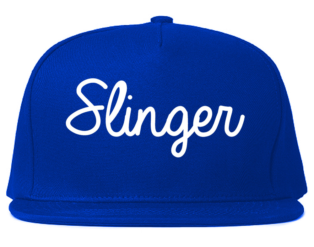 Slinger Wisconsin WI Script Mens Snapback Hat Royal Blue