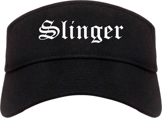 Slinger Wisconsin WI Old English Mens Visor Cap Hat Black