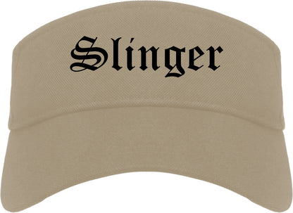 Slinger Wisconsin WI Old English Mens Visor Cap Hat Khaki