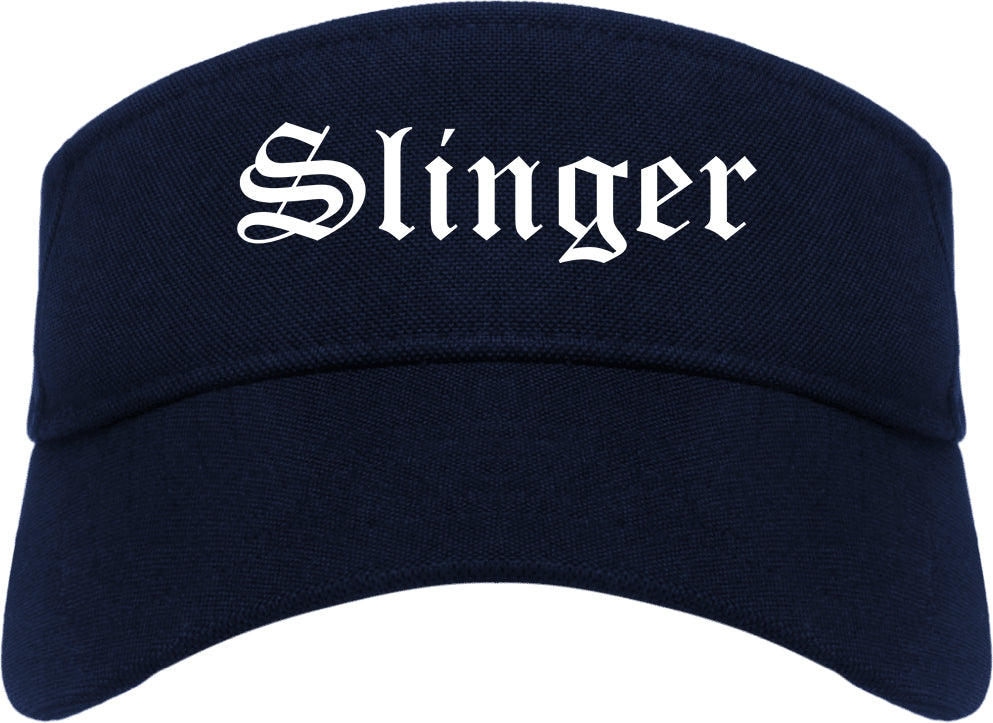 Slinger Wisconsin WI Old English Mens Visor Cap Hat Navy Blue