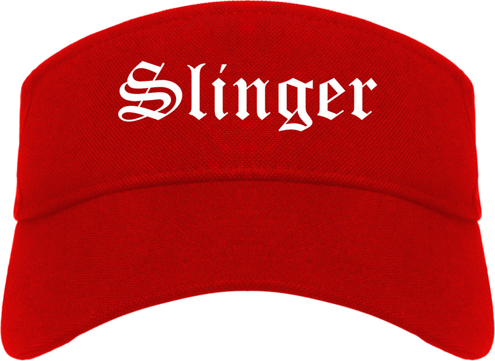 Slinger Wisconsin WI Old English Mens Visor Cap Hat Red