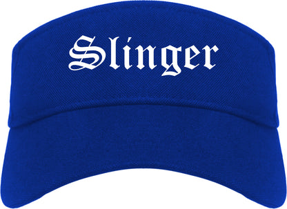 Slinger Wisconsin WI Old English Mens Visor Cap Hat Royal Blue