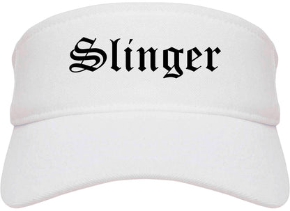Slinger Wisconsin WI Old English Mens Visor Cap Hat White