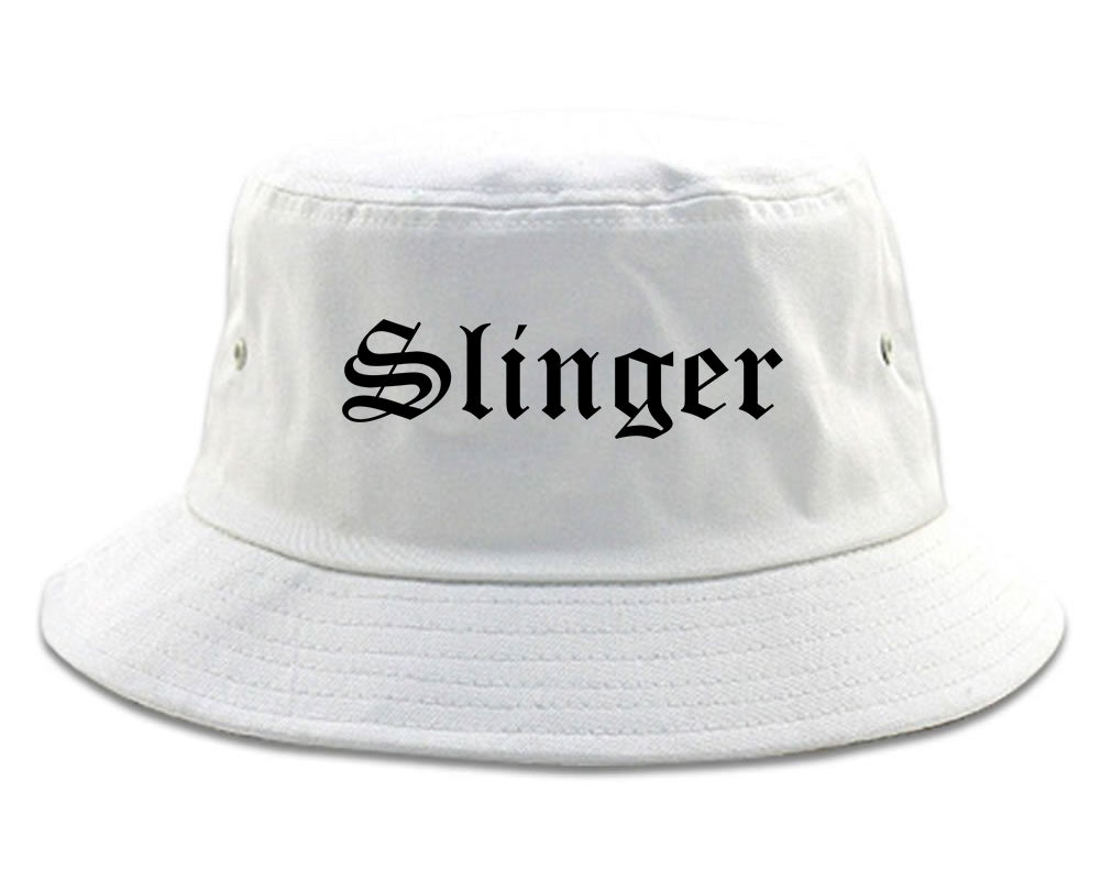 Slinger Wisconsin WI Old English Mens Bucket Hat White