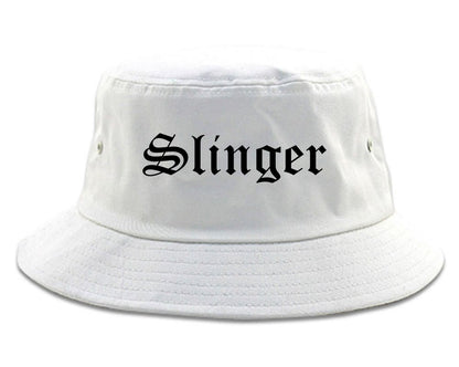 Slinger Wisconsin WI Old English Mens Bucket Hat White