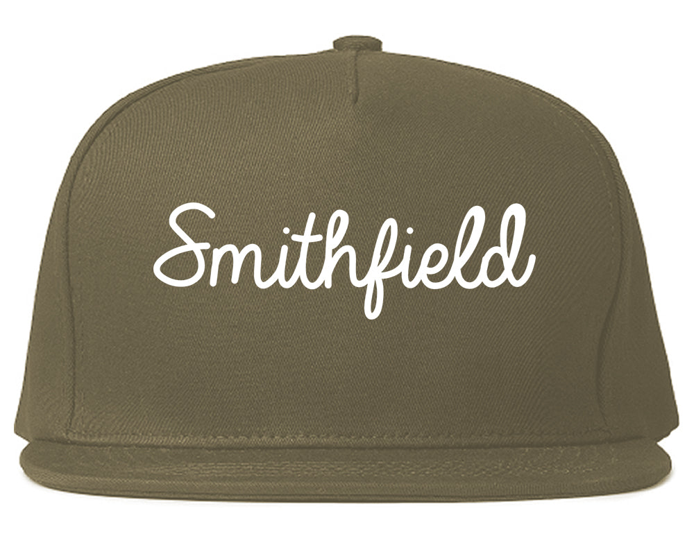 Smithfield Utah UT Script Mens Snapback Hat Grey