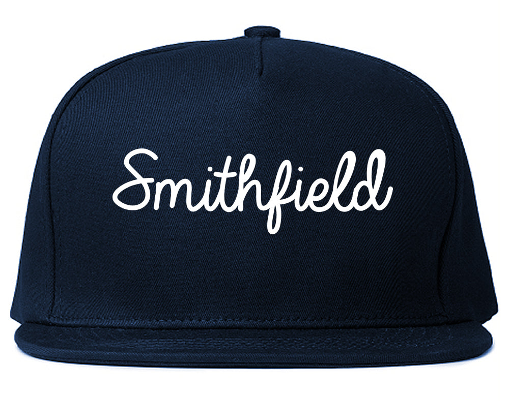 Smithfield Utah UT Script Mens Snapback Hat Navy Blue