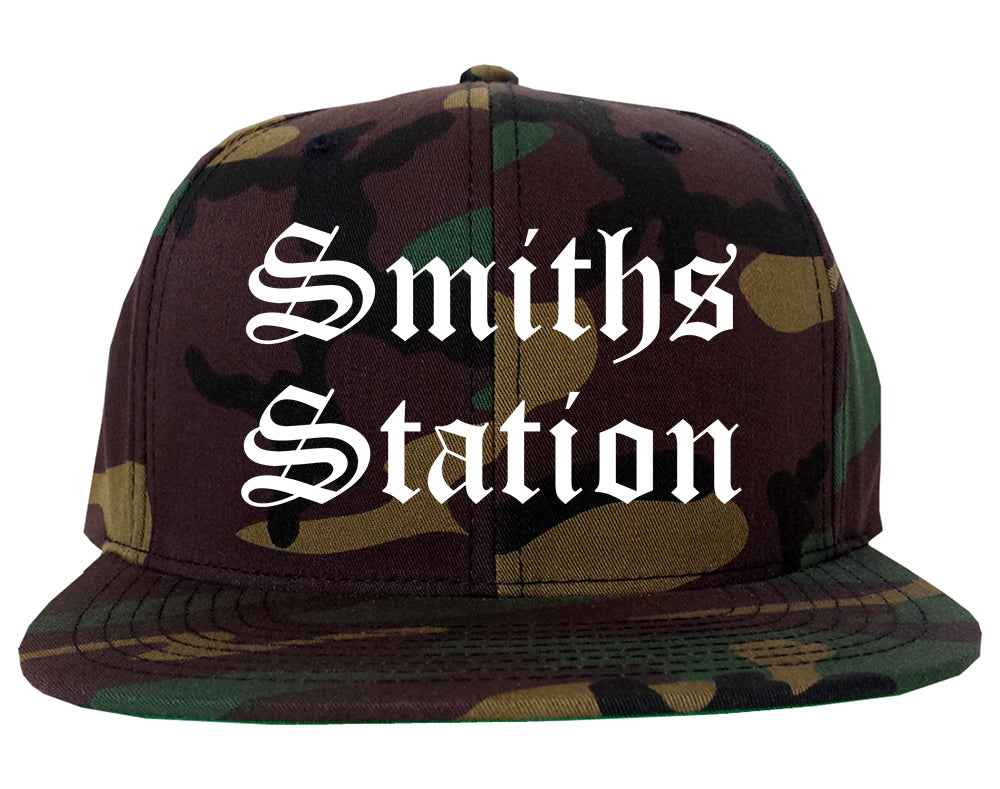 Smiths Station Alabama AL Old English Mens Snapback Hat Army Camo