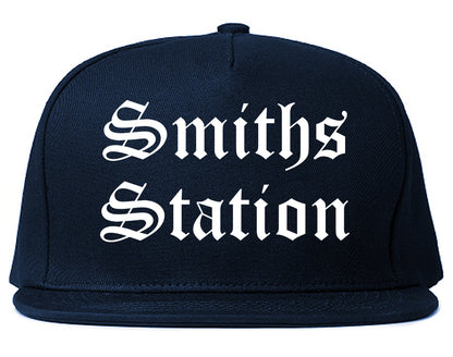 Smiths Station Alabama AL Old English Mens Snapback Hat Navy Blue