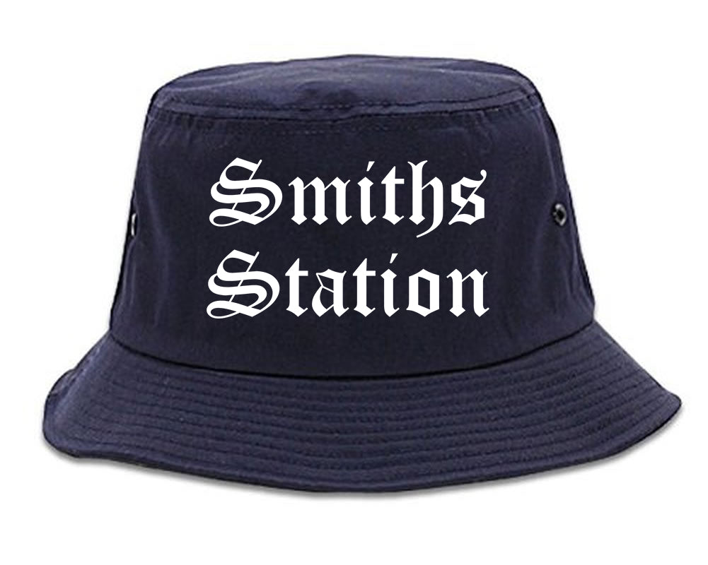 Smiths Station Alabama AL Old English Mens Bucket Hat Navy Blue
