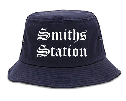 Smiths Station Alabama AL Old English Mens Bucket Hat Navy Blue